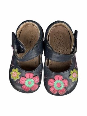Pediped Girls Mary Jane Shoes Navy Floral Leather Size 4-4.5 Toddler Preppy Boho